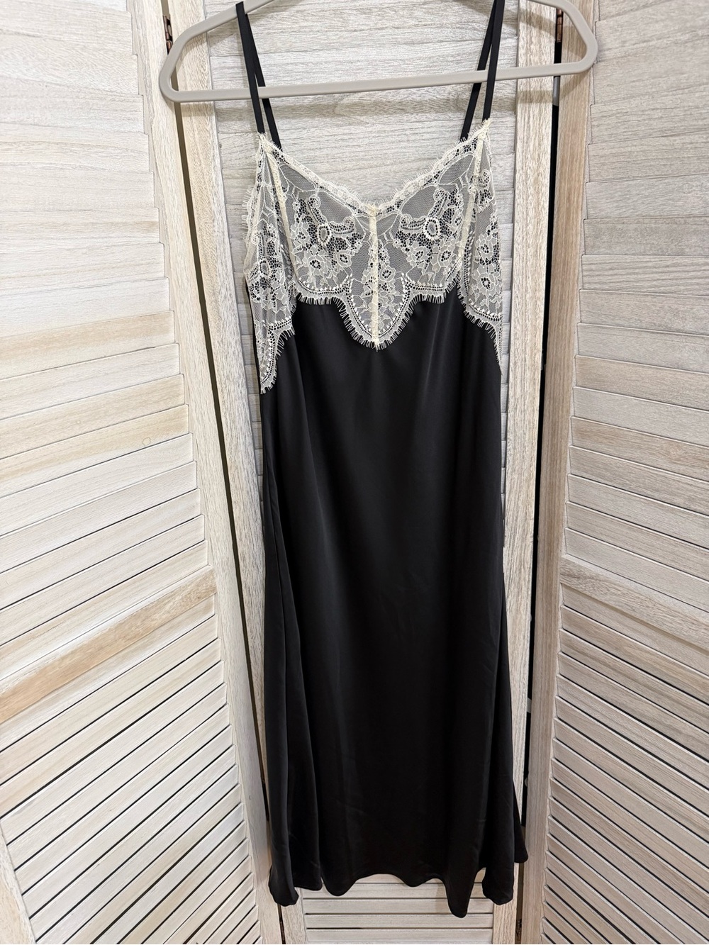 wild fable Black Slip Dress with Cream Lace Trim